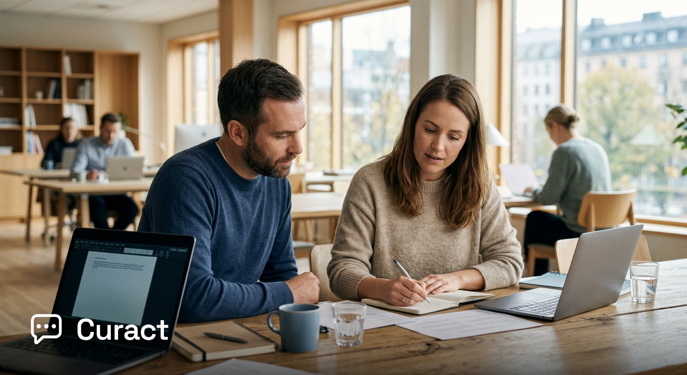 A clean home office desk with a laptop and smartphone prepared for a structured meeting.