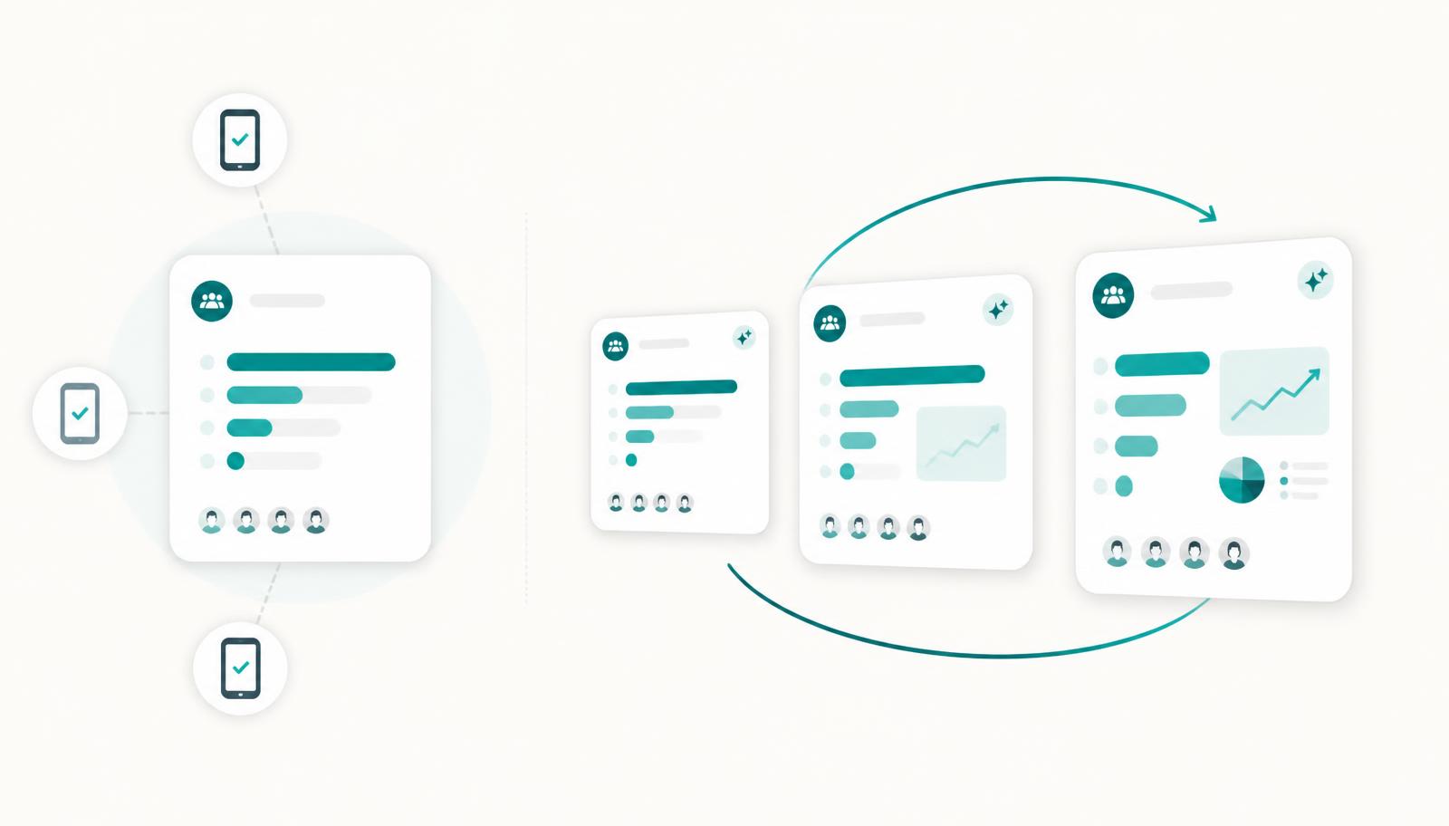A comparison showing a single prepared meeting on the left and a recurring meeting series rhythm on the right.